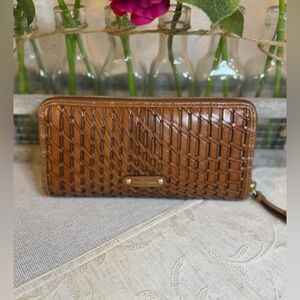 Cole Haan Genevieve Hand-Woven Leather Continental Zip Wallet - British Tan